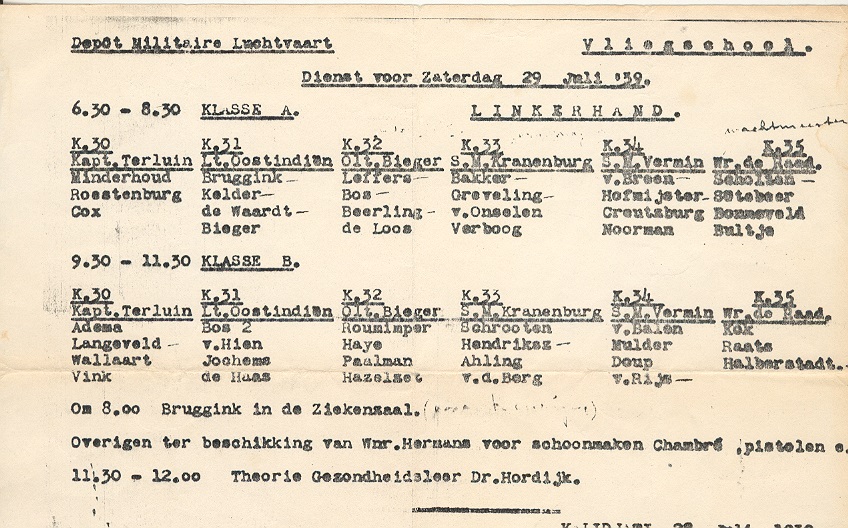 indeling-vliegles-29-juli-klas-juli-1939